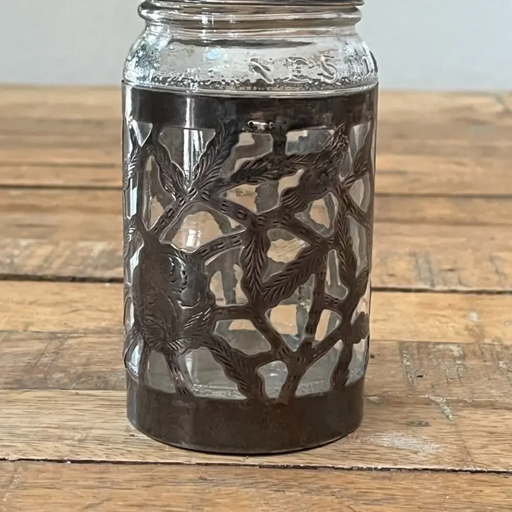 Vintage Nestle 925 Sterling Silver Glass Jar Floral Overlay 4.75